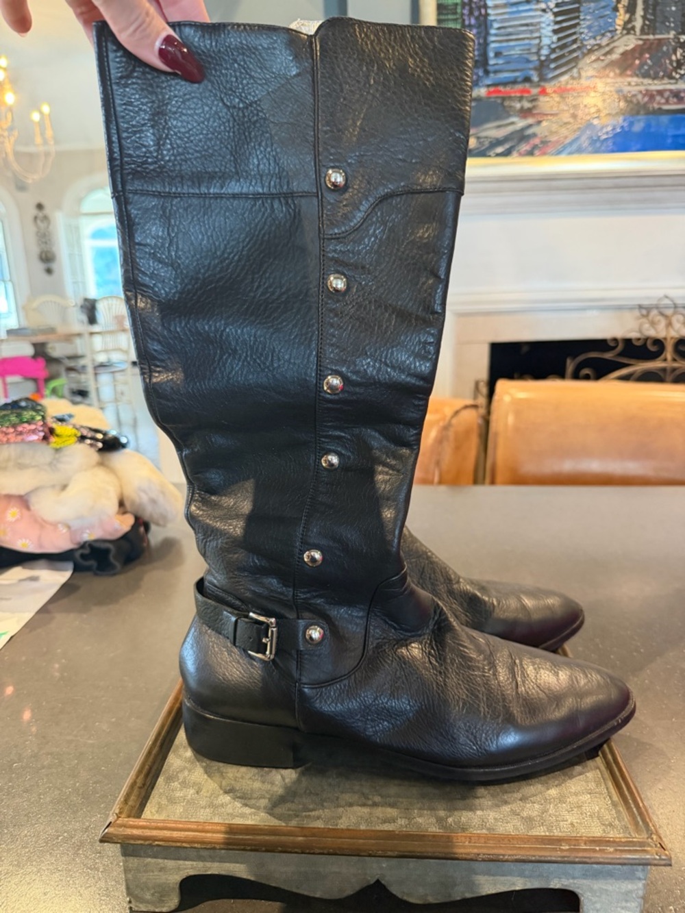 Michael Kors Black Leather Knee-High Riding Boots